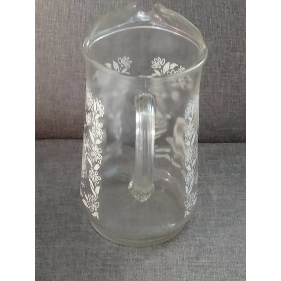 Vtg Southern Bell Pitcher White Etched Heavy Glass Elegant Lady w/ Umbrella (su1 - Picture 5 of 5